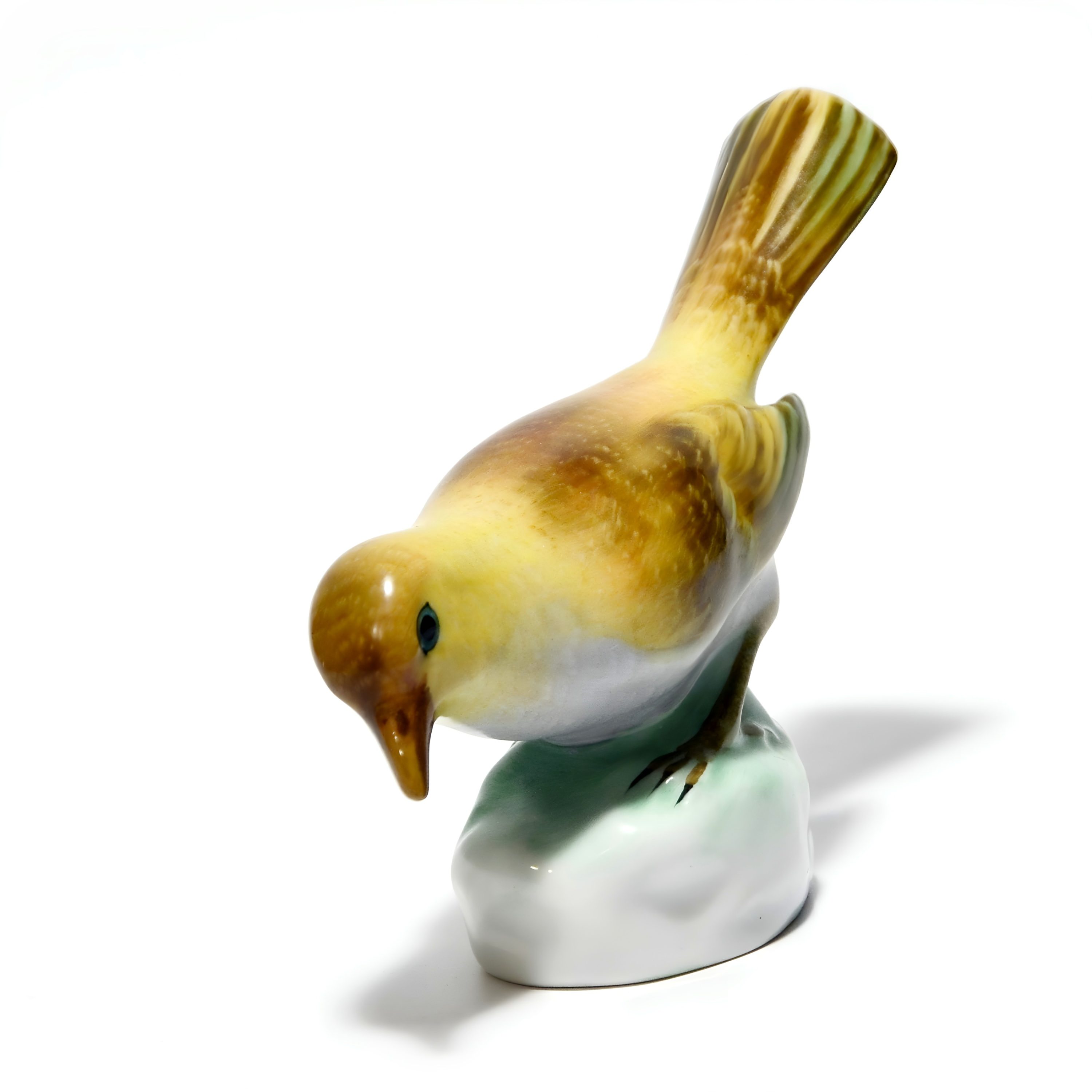 Herend Porzellan Vogel Figur, Gelber Waldsänger, Seltene Vintage Sammler-Vogel Figur, Vogelkunst Handbemalt, Keramik Skulptur